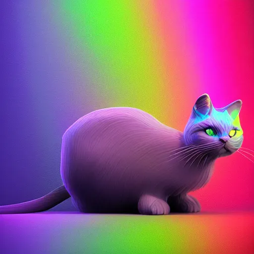 Image similar to “3d rainbow cat character by Beeple, side view”