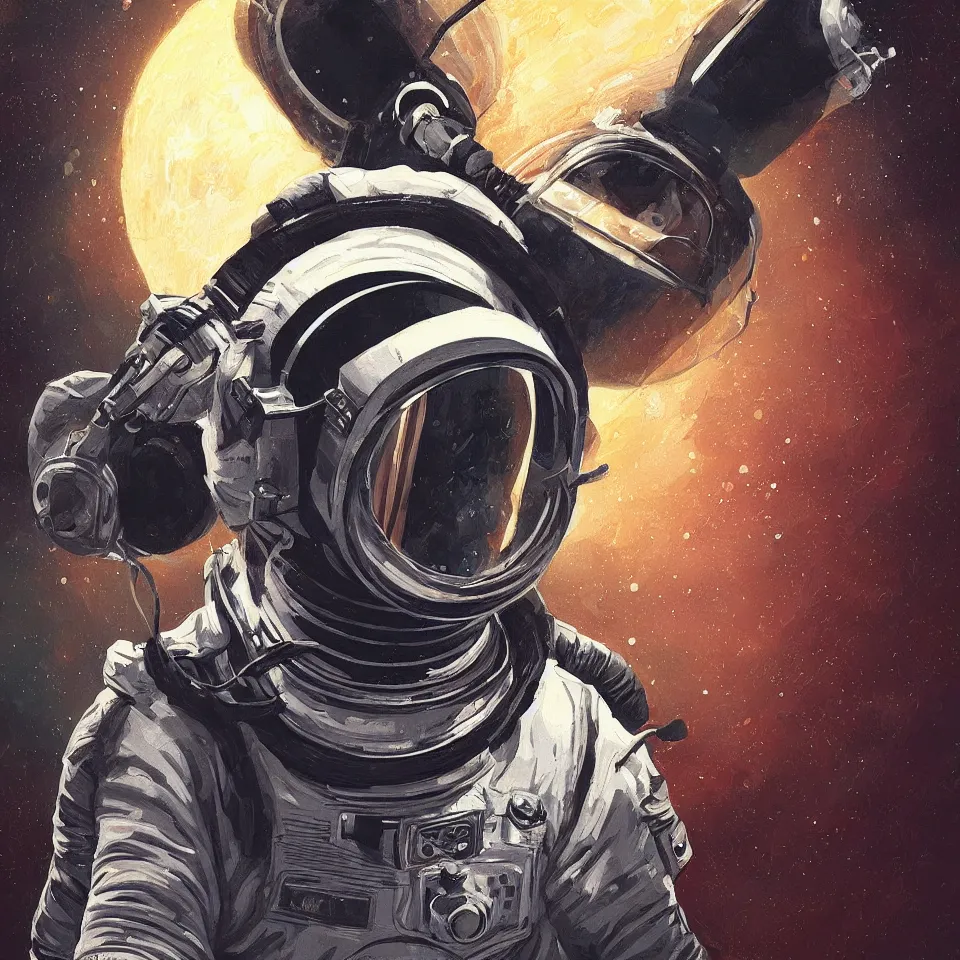 Prompt: a detailed astronaut helmet wearing a headphone by john romita jr, digital painting, digital art, beautiful, dynamic lighting, cinematic, epic composition, masterpiece