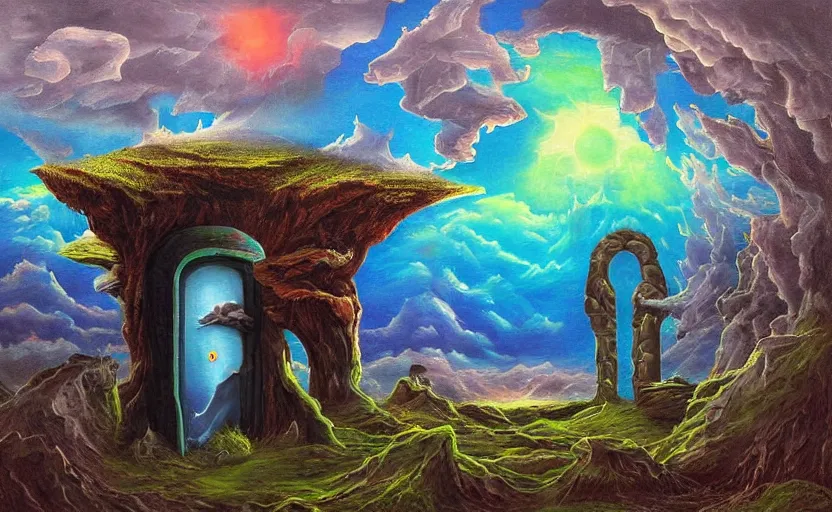 Image similar to portal painting to another dimension, surreal landscape