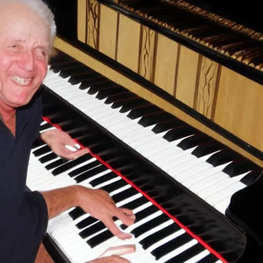 Image similar to terry silver playing a large piano with his feet