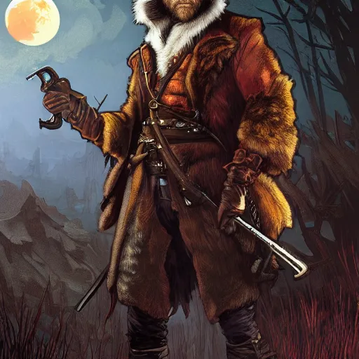 Image similar to an ultra detailed vector image of bob ross dressed as the hunter from bloodborne, concept art by alphonse mucha and greg rutkowski, praise the blood moon, octane render, liminal space