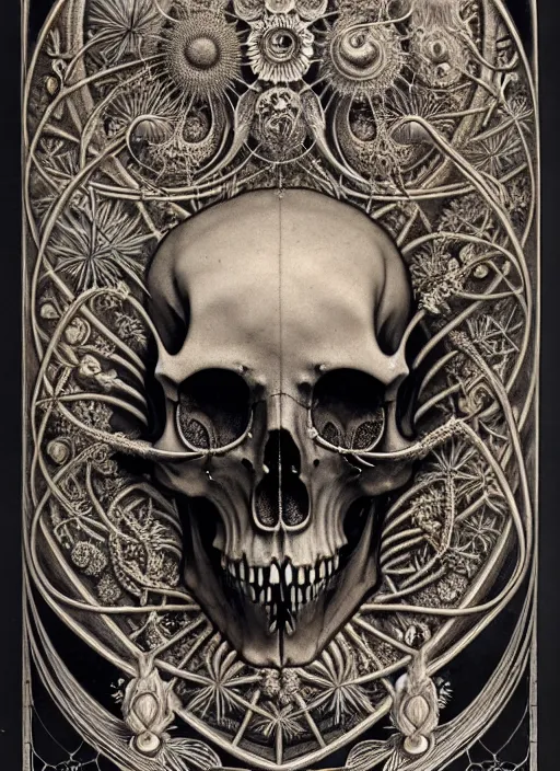 Image similar to art forms of nature by ernst haeckel, memento mori by arthur rackham, ornate antique porcelain beautiful skull mask, ultrasharp, photorealistic, hyperdetailed, octane render, polished, art nouveau, neo - gothic, gothic, intricate ornamental organic filigree, art nouveau botanicals, art forms of nature by ernst haeckel, horizontal symmetry, symbolist, visionary