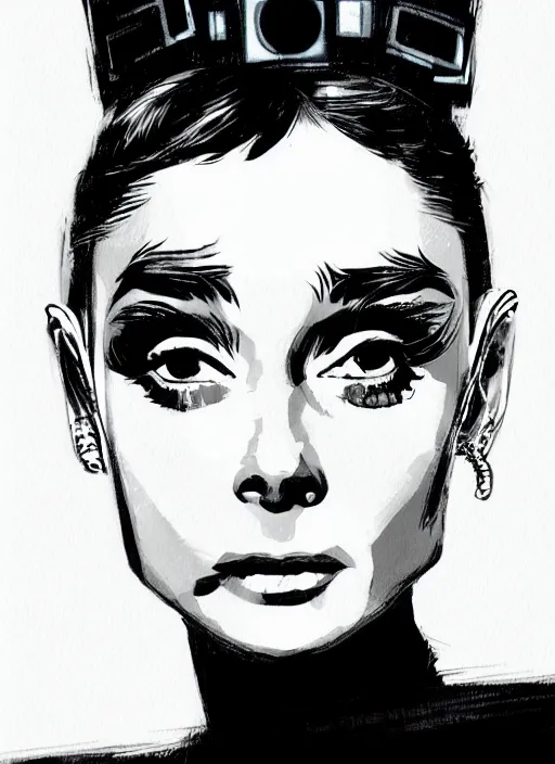 Image similar to audrey hepburn, detailed cyberpunk portrait by tim doyle