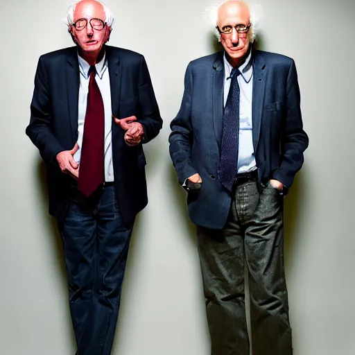 Prompt: portrait of Bernie Sanders and Larry David, annie leibovitz, studio lighting
