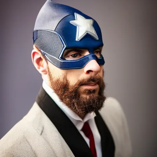 Prompt: a rabbi as Captain America, high quality, DSLR photo, high definition, 8K