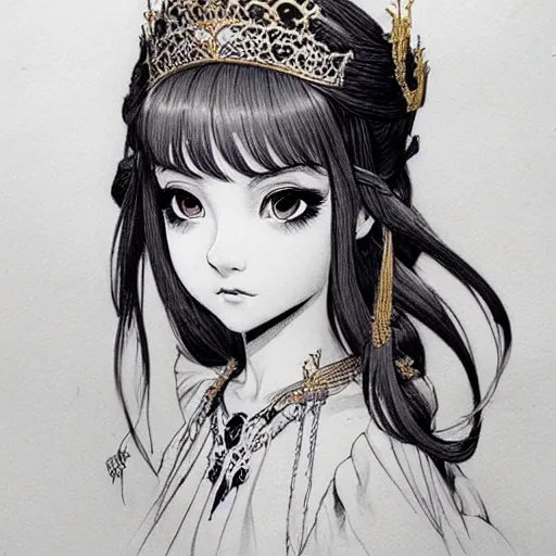 Prompt: beautiful ink sketch, a fantasy close - up young princess by chris riddell, by ilya kuvshinov, wlop, krenz kushart, boris vallejo, ayami kojima and ayami kojima