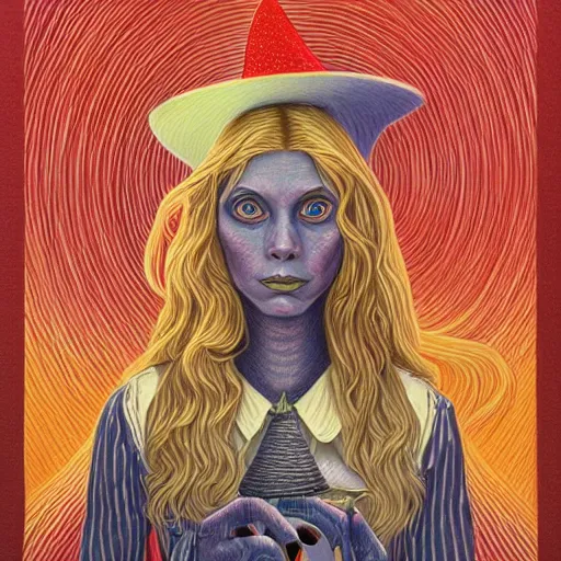 Image similar to colored pencil art on paper, pretty witch, by casey weldon, highly detailed, artstation, masterpiece, award - winning, caran d'ache luminance