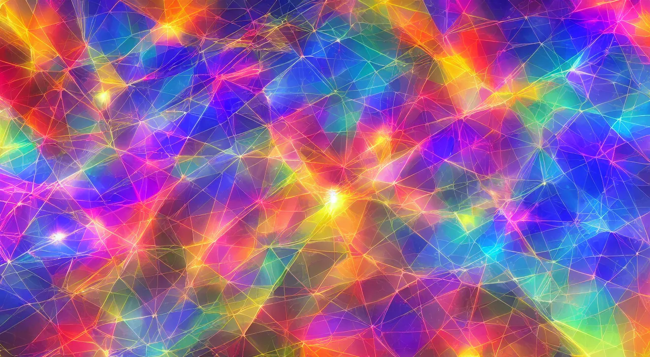 Prompt: a colorful explosion of triangles in space, high detail, digital art