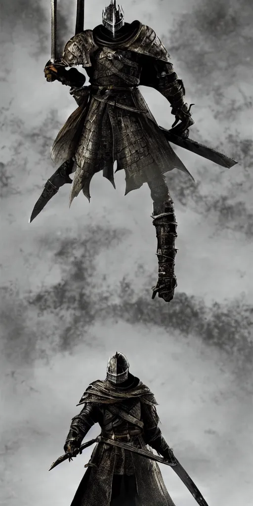 Prompt: dark souls knight posing after battle