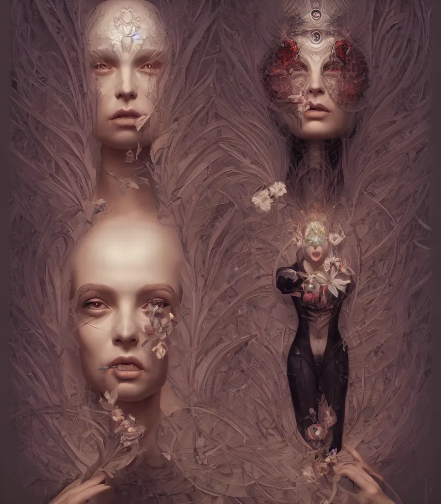 Prompt: symmetry!! the portrait of the absurdly beautiful woman, octane render, symmetrical face, full body!! maximalist details, octane render, trending in cgsociety, horor, a beautiful painting by gerald brom, peter mohrbacher, sophie anderson