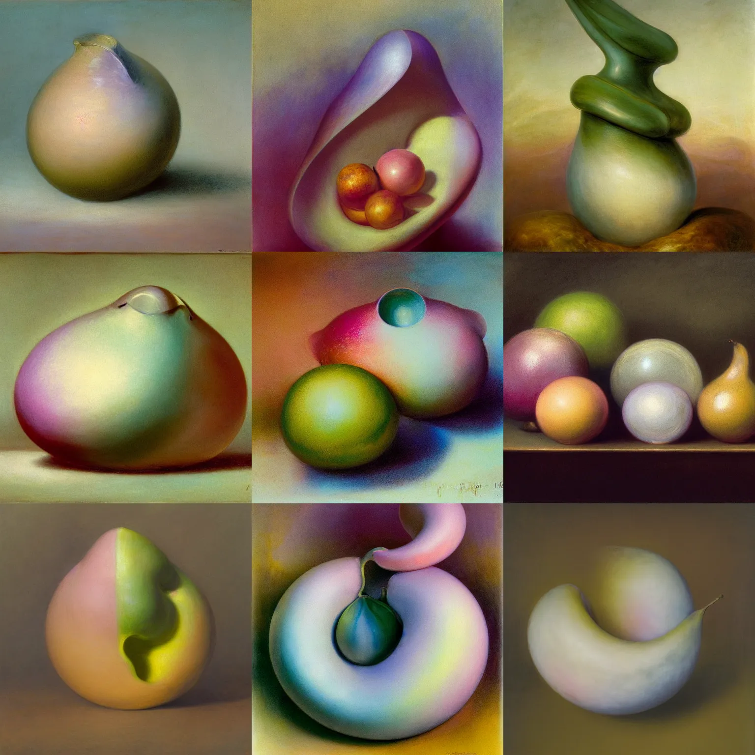 Prompt: one bulbous biomorphic form with ombre pastel colors, by thomas moran, professional fruit photography