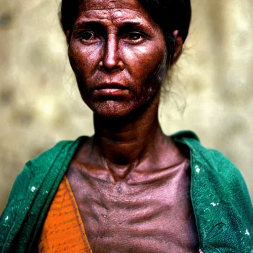Prompt: a famous female's portrait, natural look, skin texture, extremely detailed, by steve mccurry,