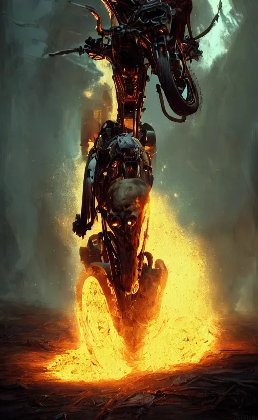 Image similar to dead as ghost rider, dynamic lighting, photorealistic fantasy concept art, trending on art station, stunning visuals, terrifying, creative, cinematic