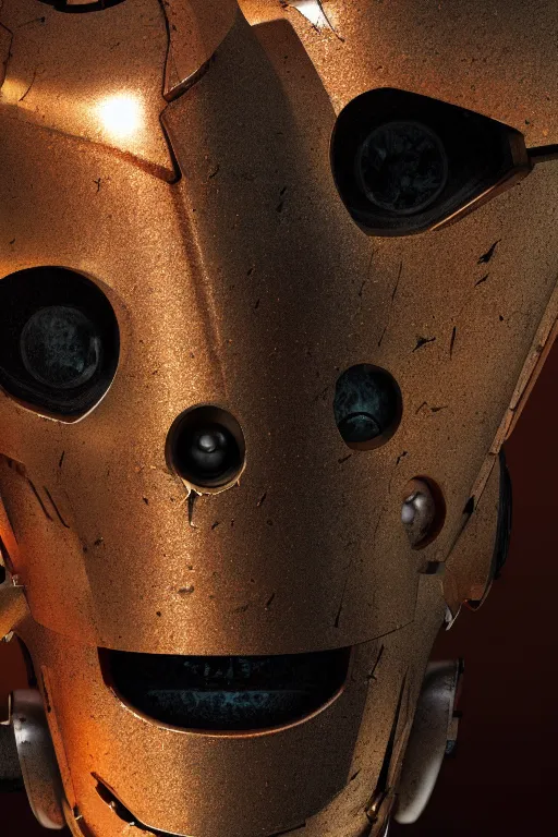 Prompt: a close-up portrait of a rusty and damaged robot, dramatic backlighting, golden hour, autochrome, high contrast, highly detailed, sharp focus, digital painting, concept art, illustration, rock, chiaroscuro, trending on artstation, art by Steven Stahlberg