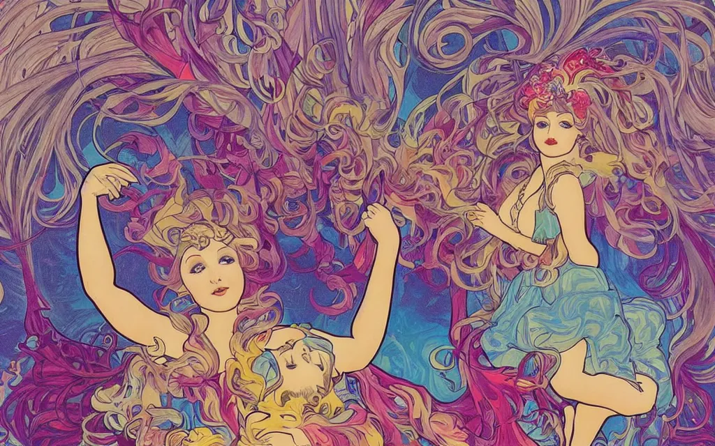Image similar to i dream a dirty dream of you baby you're swinging from the chandelier i'm climbing up the walls'cause i want you but when i reach you, you disappear, in the style of lisa frank and alfons mucha
