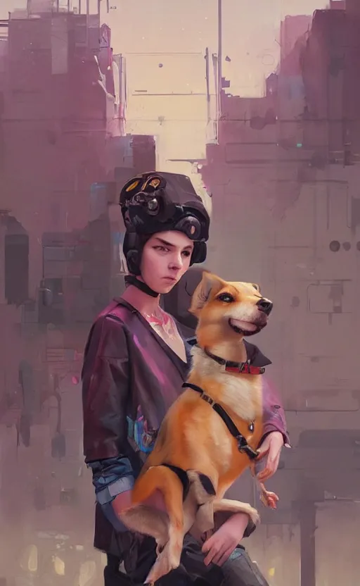 Prompt: beautiful portrait painting of lofi cyberpunk graffiti cute teenage princess and her corgi, by Sergey Kolesov, Martine Johanna, Jake Parker. Trending on Artstation, 8k, masterpiece, graffiti paint, dishonored, fine detail, full of color, intricate detail