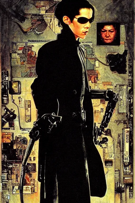 Image similar to Neo from Matrix painted by Norman Rockwell