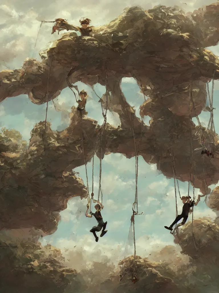 Image similar to swinging to the sky, by disney concept artists, blunt borders, rule of thirds