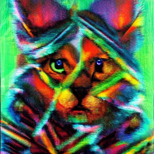 Image similar to furry, made out of fur, array of crt televisions, tv static, antenna, stacked, polaroid, steroids, adult video store, impressionist painting, painting, acrylic painting, cell shaded