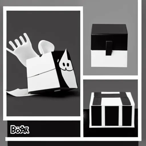 Image similar to box design modern black and white color scheme, minimalist, nature, cute characters