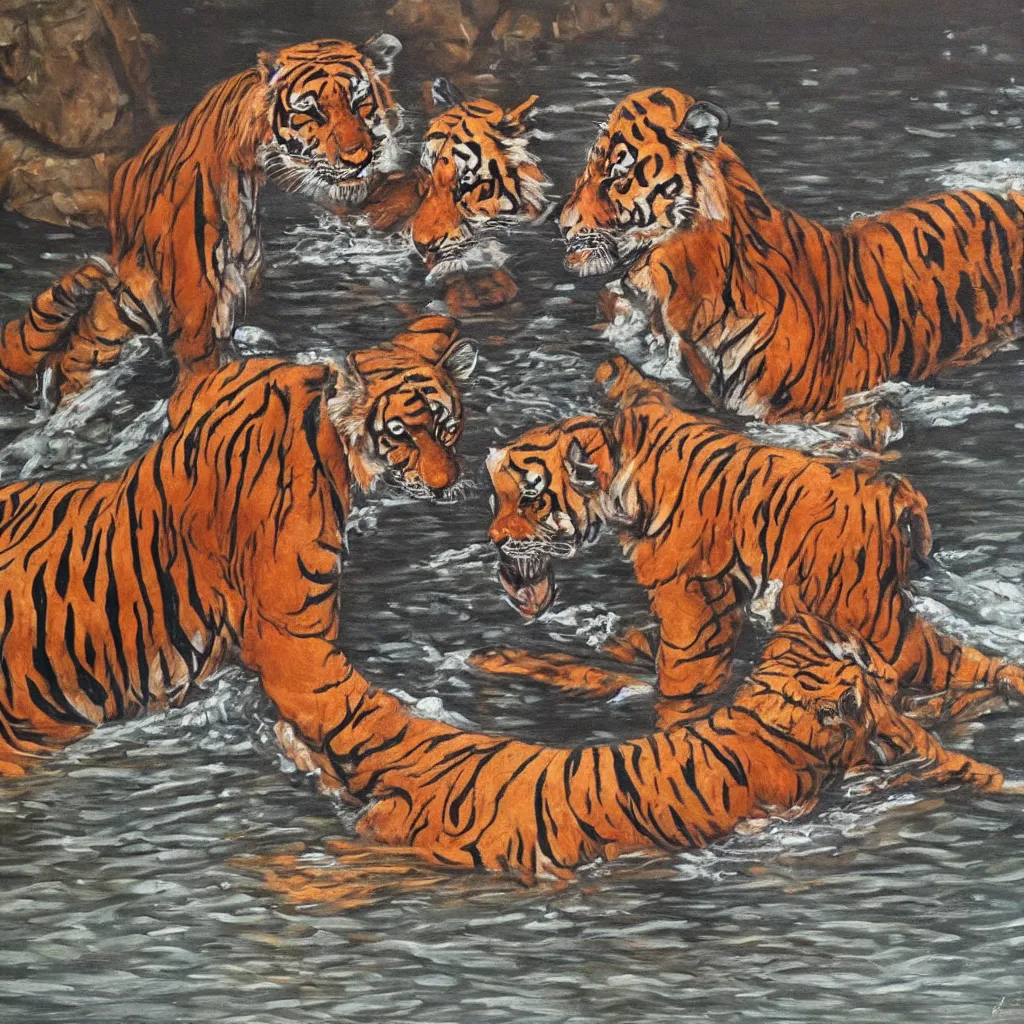 Image similar to ⛲ 🔐 🐅, highly detailed oil painting,