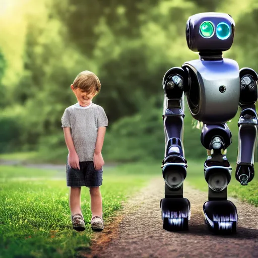 Prompt: robot with a human pet , award winning photograph , realistic , 4k , HD , focus