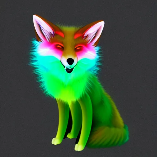 Prompt: digital light green fox, retrowave palette, digital world, highly detailed, electric breeze, anatomically correct vulpine, synth feel, fluffy face, ear floof, flowing fur, super realism, accurate animal imagery, 4 k digital art