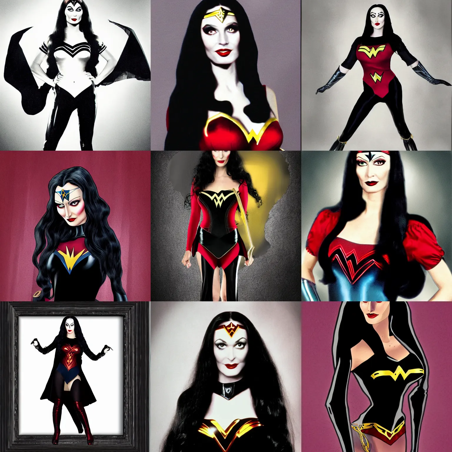 Prompt: portrait Morticia Addams as Wonder Woman