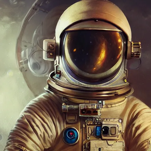 Image similar to steampunk astronaut in a spacesuit, highly detailed, by greg rutkowski, 4 k resolution