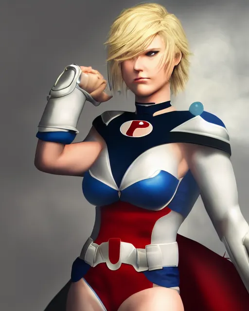 Image similar to official hd photo portrait of powergirl closeup tired and angry by squareenix trending on artstation skeb pixiv cinematic backlit smoke noir technoir detailed