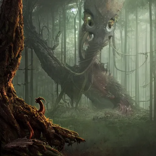 Image similar to a living ent with legs and a tail, in the shape of a rat, in a corrupted forest, by greg rutkowski, trending on art station, highly detailed, magic the gathering, matte painting