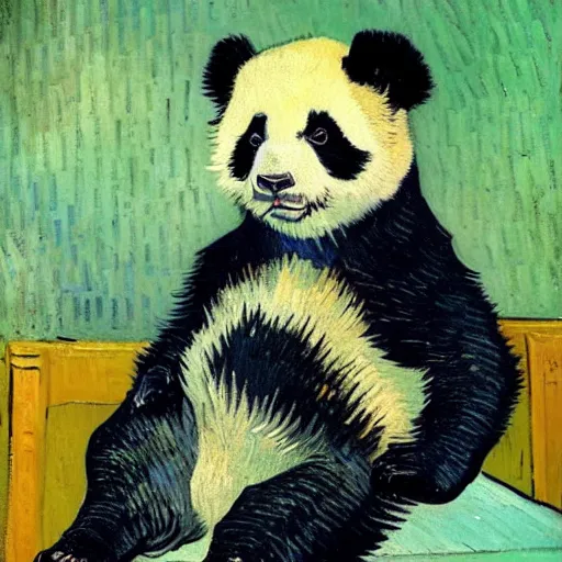 Prompt: a van gogh painting of a baby panda wearing a top hat, 4 k, hyper realistic, dslr, landscape, high resolution