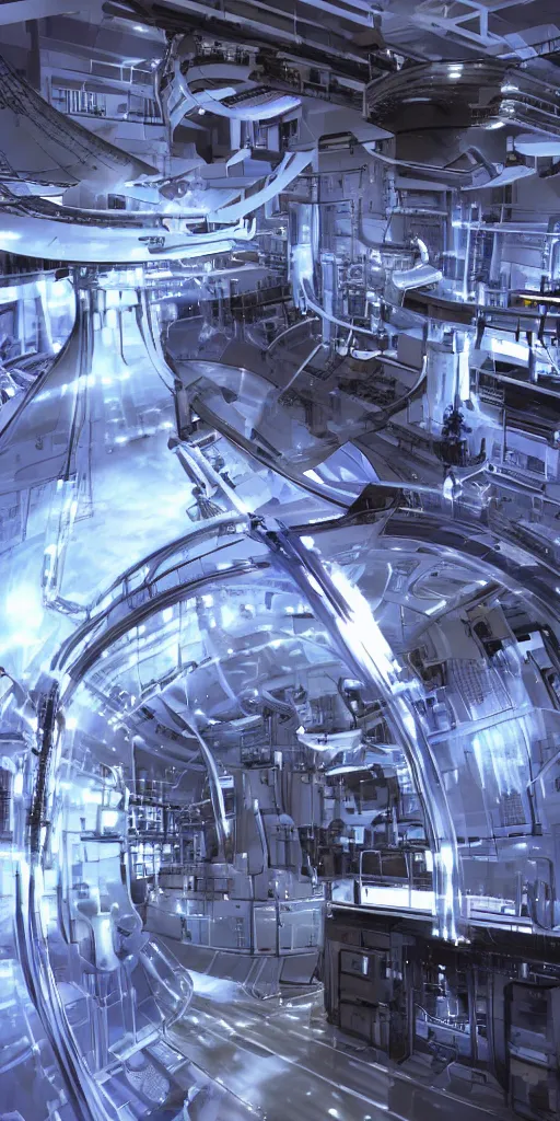 Image similar to future science and technology, science fiction, positron reactor based on positron and antimatter annihilation.