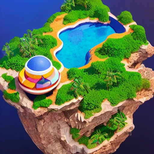 Prompt: Isometric 3D Fantasy Island, very realistic, no background, 3D character, very colourful, cinematic lighting, cgi render, trending on Artstation