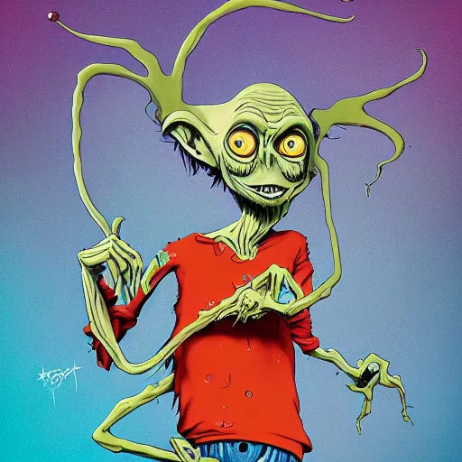 Image similar to Tim Burton style Gollum by Alex Pardee and Nekro and Petros Afshar, and James McDermott,unstirred paint, vivid color, cgsociety 4K