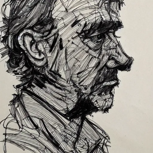 Image similar to a realistic yet scraggly portrait sketch of the side profile of a stern and sophisticated the heavy, trending on artstation, intricate details, in the style of frank auerbach, in the style of sergio aragones, in the style of martin ansin, in the style of david aja, in the style of mattias adolfsson