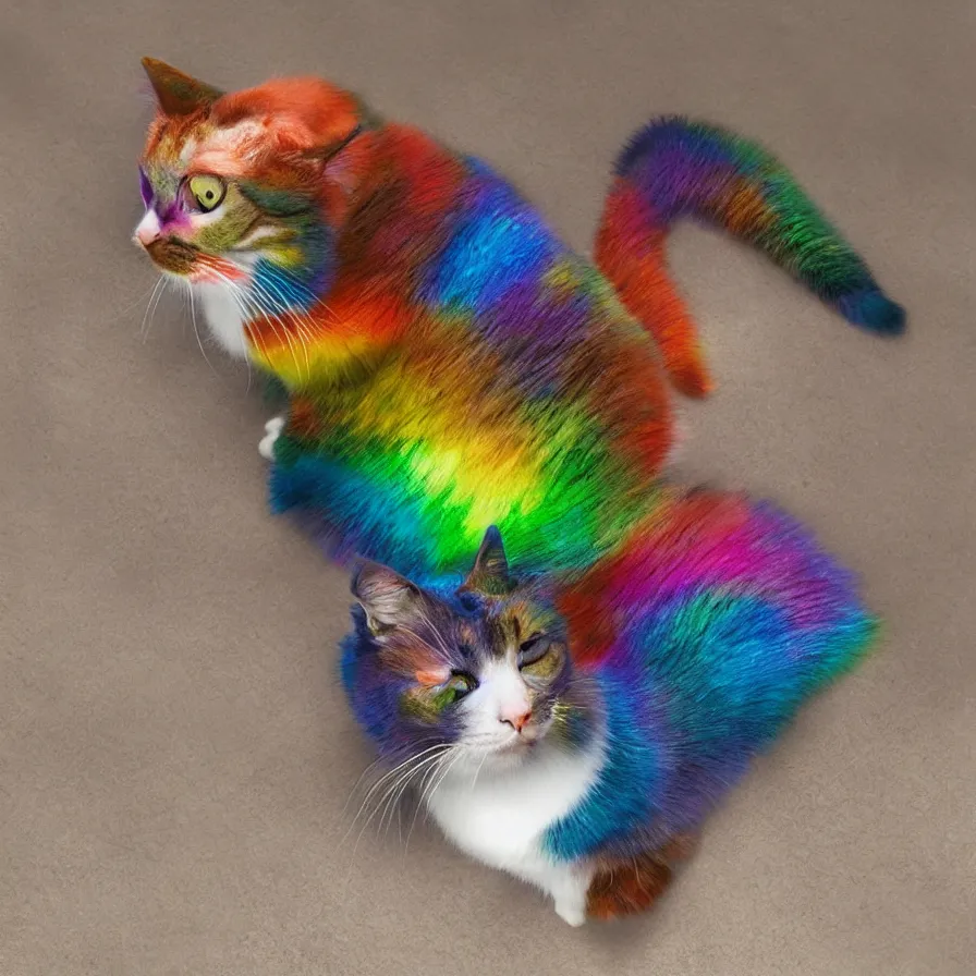 Image similar to Rainbow cat asking for food, ultra realistic, 8K