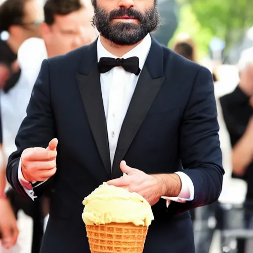 Prompt: Oscar Isaac eating a giant ice cream