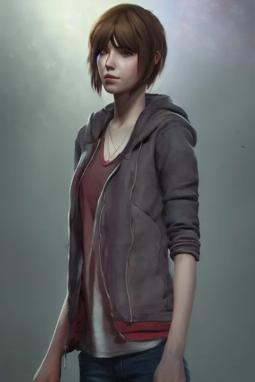 Prompt: detailed concept art portrait of max caulfield from life is strange, youth, cute, on a depth of field background, artstation, award - winning realistic sci - fi concept art by jim burns and greg rutkowski, beksinski, a realism masterpiece, expressive color palette, james gilleard, bruegel, alphonse mucha, and yoshitaka amano
