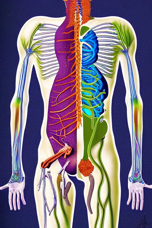 Image similar to psychedelic anatomically accurate labeled medical diagram of centaur, intricate parts, fine details, hyper realistic, elegant minimalism, by seichen, surreal