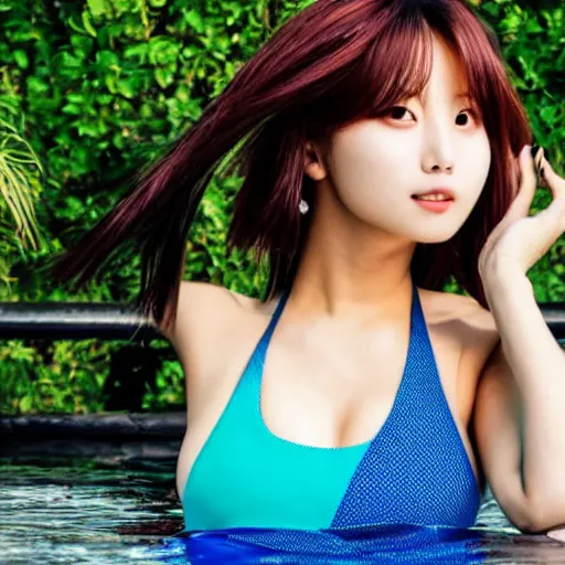 Image similar to Momo (TWICE), swimsuit, posing, photograph, 4k, hot