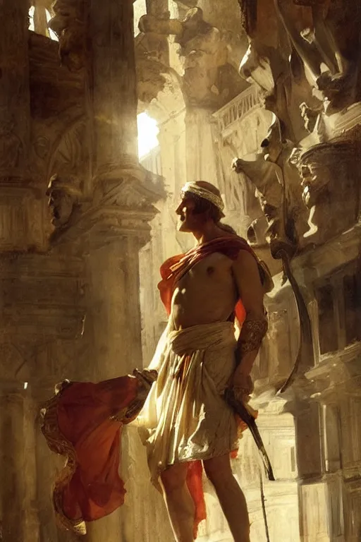 Image similar to ancient roman steve buscemi ascending wearing the civic crown, art by anders zorn, wonderful masterpiece by greg rutkowski, beautiful cinematic light, american romanticism by greg manchess, jessica rossier