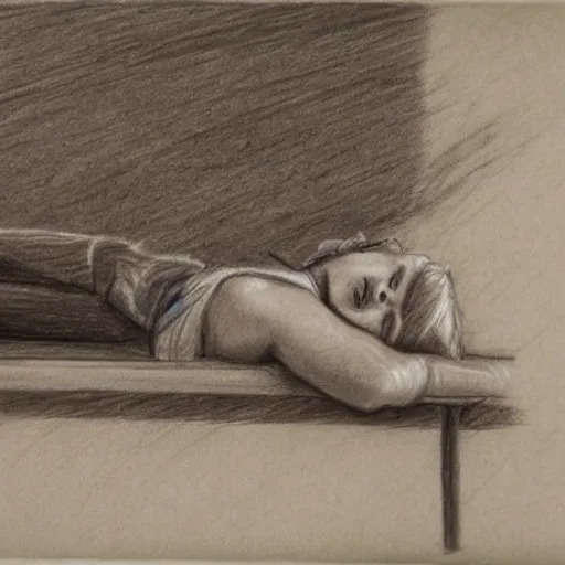 Prompt: pencil sketch of kid rock sleeping on a bench,