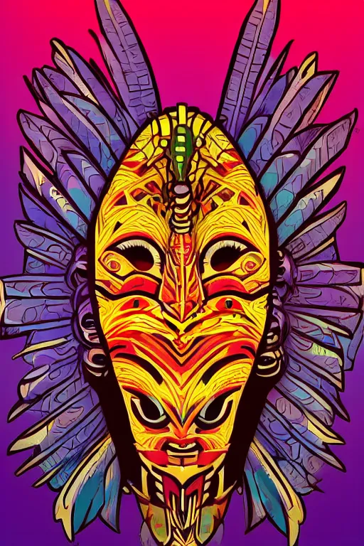 Image similar to totem animal tribal chaman vodoo mask feather gemstone plant video game illustration vivid colorful borderlands and by feng zhu radiating a glowing aura