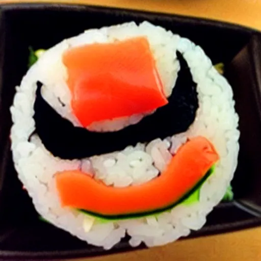 Prompt: sushi with an evil face