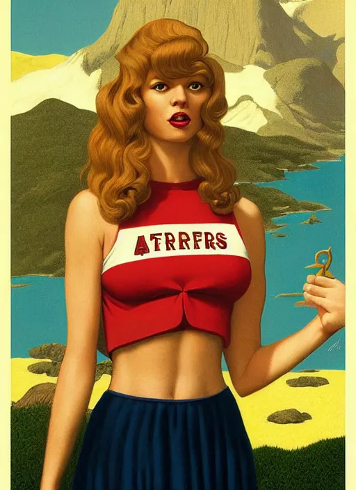 Image similar to portrait of talyor swift cheerleader, twin peaks poster art, from scene from twin peaks, by michael whelan, maxfield parrish, artgerm, retro, nostalgic, old fashioned