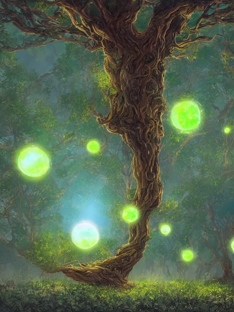 Image similar to blooming uranium orb tree orchard by disney concept artists, blunt borders, rule of thirds