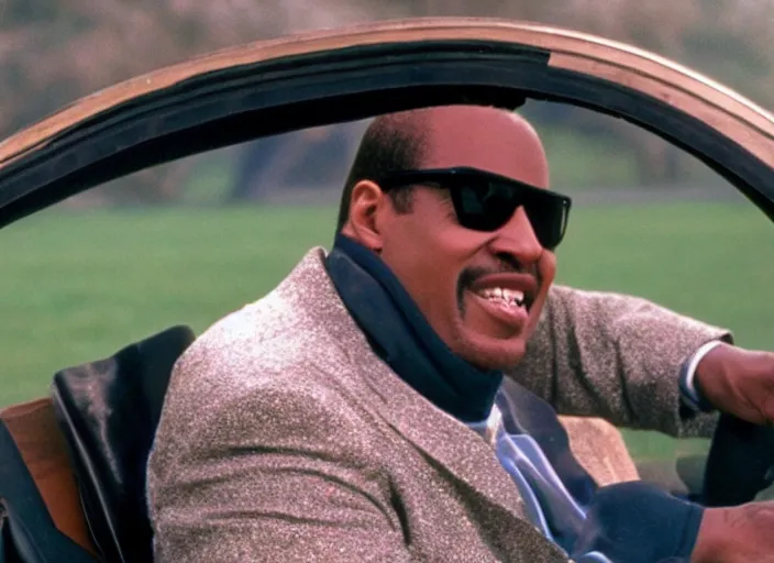 Image similar to film still of Stevie Wonder driving a schoolbus in the new Field of Dreams movie, 8k