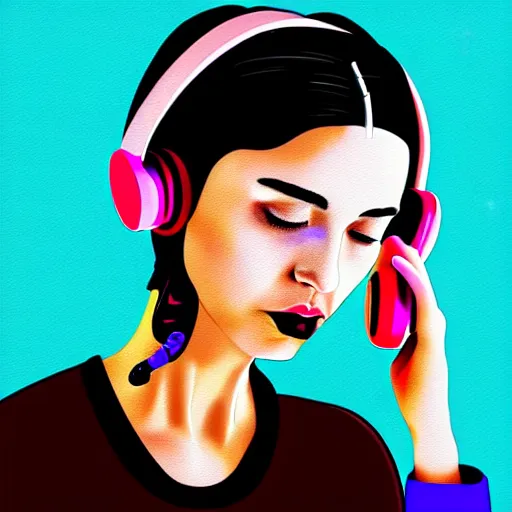 Image similar to a woman with headphones on, digital painting masterpiece, by the artist rockin jelly bean