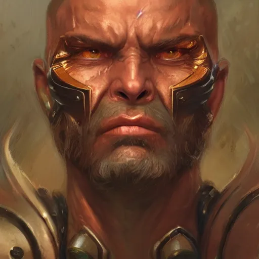 Image similar to the doomslayer as a realistic d & d fantasy character, closeup portrait art by donato giancola and greg rutkowski, vintage retro, realistic face, digital art, trending on artstation, symmetry!!